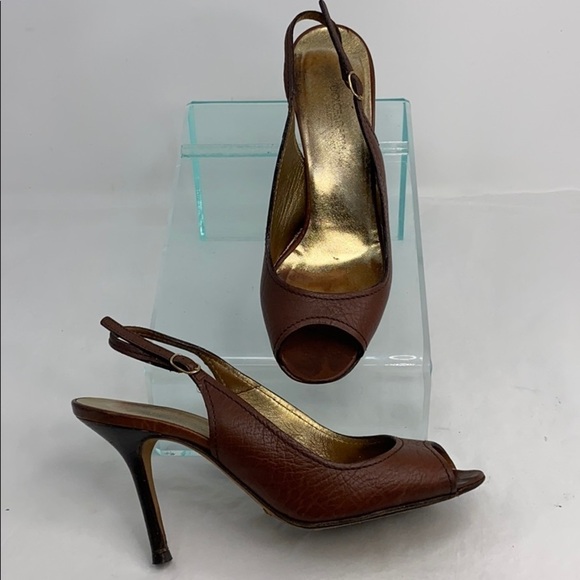 Dolce & Gabbana Sz 36 Brown Leather Peep Toe Heels - Picture 9 of 14